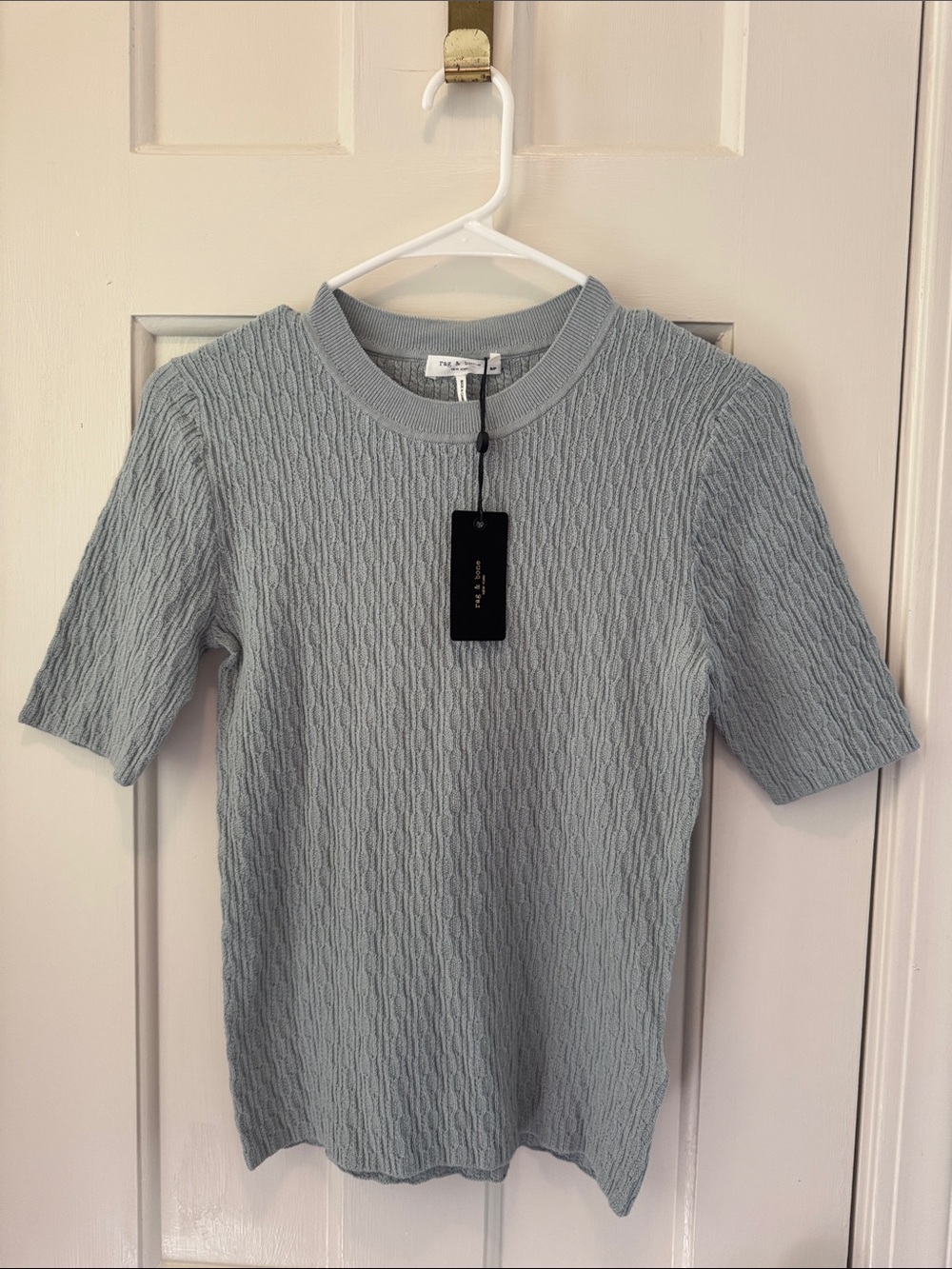 rag & bone Light Blue/Seafoam Cable-Knit Crew Neck Sweater